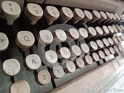 Old Typewriter the image show & x22;qwerty& x22; Type is made long ago Stock Photo