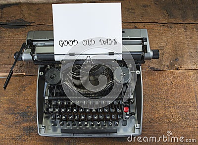 Old typewriter from seventies with paper and copy space. Good old days Stock Photo