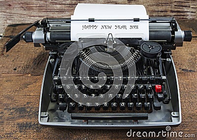 Old typewriter from seventies with paper and copy space.Happy new year 2018. Stock Photo