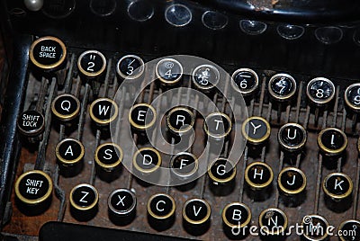 Old typewriter showing letter and number keys Stock Photo