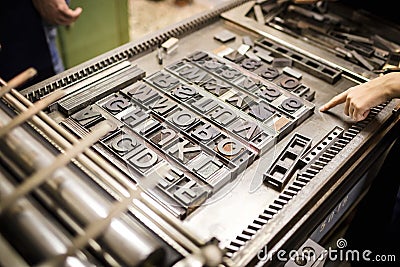 Old typography printing machine Stock Photo