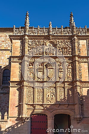 Old University of Salamanca Building Plateresque Facade - Salamanca, Spain Editorial Stock Photo