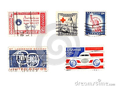 Old US postage stamps - collectibles Editorial Stock Photo