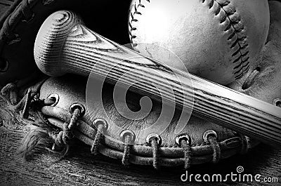 Old Used Baseball Equipment Stock Photo