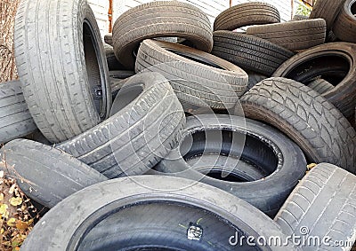 Old used car tires, tire dump, a bunch of used tires Editorial Stock Photo