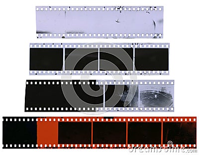 Old, used, dusty and scratched celluloid film strips Stock Photo
