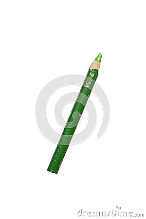 Old used short green crayon pencil Stock Photo