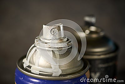 Old used spray cans, graffiti tools Stock Photo