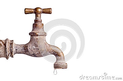 Old and used Vintage faucet with water drop Stock Photo