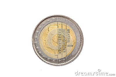 Old used and worn out 2 euro coin. Stock Photo