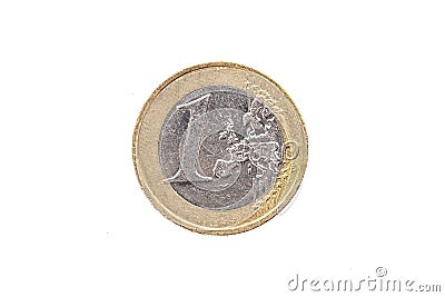 Old used and worn out 1 euro coin. Stock Photo
