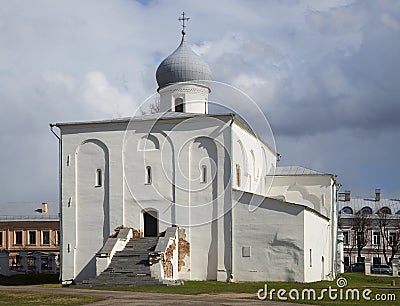 The old Uspenskaya Church closeup. Veliky Novgorod, Russia Stock Photo