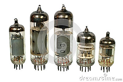 Old vacuum radio tubes. Stock Photo