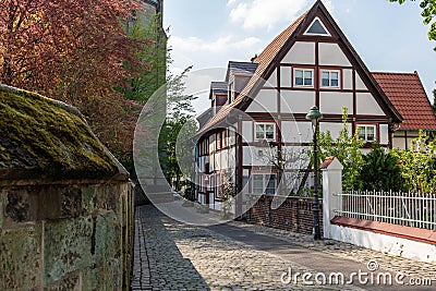 Old Verlhoffhaus in a street in old town Gutersloh in Germany Stock Photo