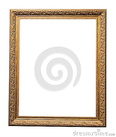 old vertical golden wooden picture frame isolated Stock Photo
