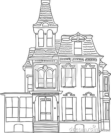 Old Victorian House Free Hand Drawing Sketch Vector Illustration