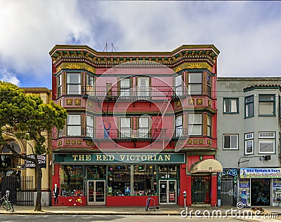 Old Victorian houses in the famous eclectic Haight Ashbury neighborhood, hippie area of San Francisco, USA Editorial Stock Photo