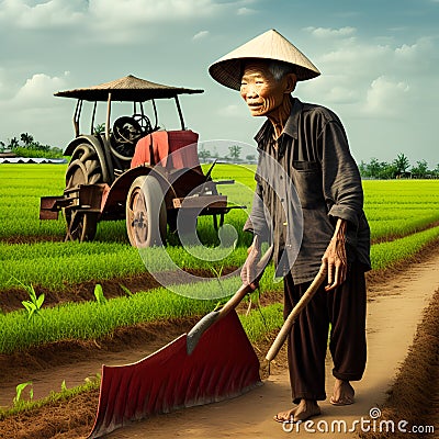Old Vietnamese Man, Generative AI Illustration Stock Photo
