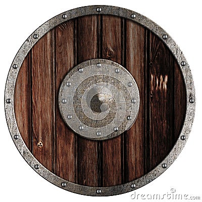 Old viking wooden shield isolated Stock Photo