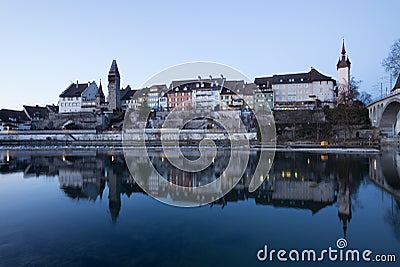 Old Village Bremgarten in Switzerland after Sunset Stock Photo