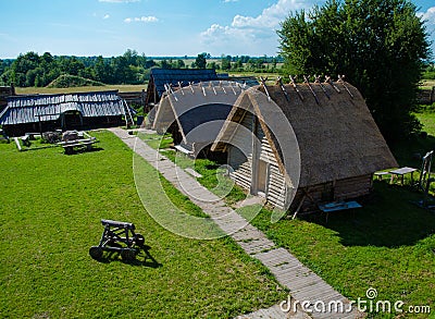 The old village. building under a reed roof Stock Photo