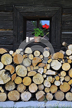 Old village window flower Stock Photo