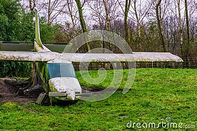 Old vintage airplane used as a decoration, old air transportation vehicle Stock Photo