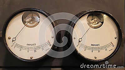 Old Vintage Ampere Electrical Gauges Stock Photo