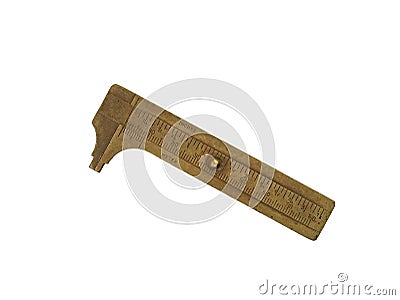 Old vintage bass caliper isolated on white background, old precision measure tool Stock Photo