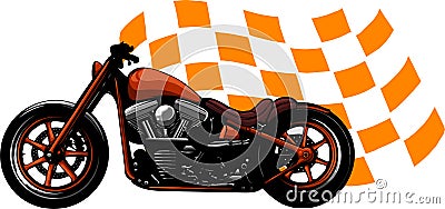 Old vintage black bobber bike with race flag Vector Illustration