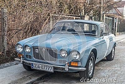 Old classic vintage blue Jaguar 2.8 litre parked Editorial Stock Photo