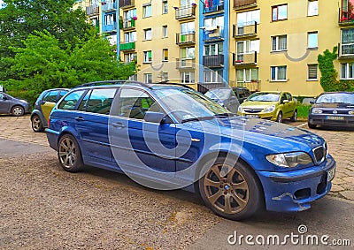 Old vintage classic hatchback car blue BMW parked Editorial Stock Photo