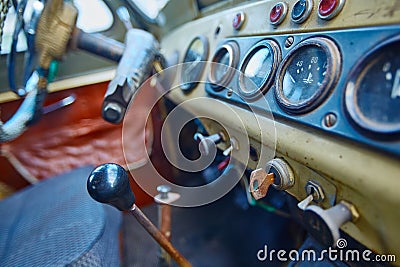 old vintage dashboard of a retro car Stock Photo