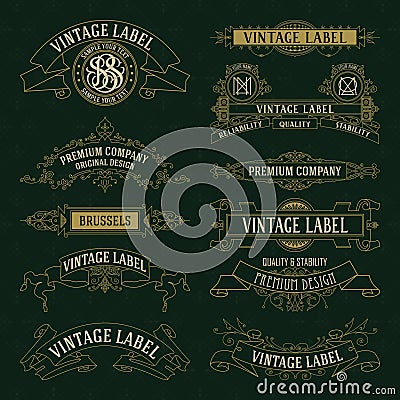 Old vintage floral elements - ribbons, monograms, stripes, lines, angles, border, frame, label, logo Vector Illustration