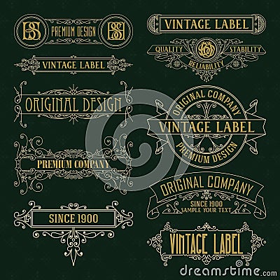 Old vintage floral elements - ribbons, monograms, stripes, lines, angles, border, frame, label, logo Vector Illustration