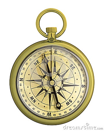 Old vintage gold compass nautical isolated Stock Photo