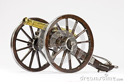 Old vintage gunpowder cannon isolated on white background Stock Photo