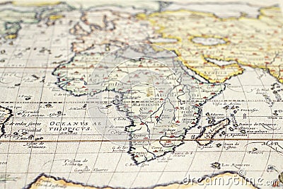 Old vintage illustration a world map part of Africa and Europe, oceans and islands Cartoon Illustration