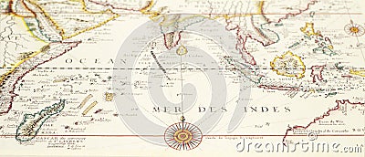 Old vintage illustration a world map part of Mer Des Indes closeup view with many islands Cartoon Illustration