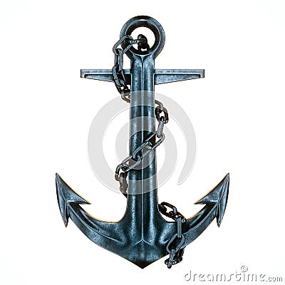 Old vintage iron ship anchor and chain on the white background 3 Stock Photo