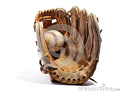 Old vintage leather baseball glove Stock Photo