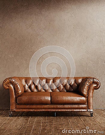 Old vintage leather couch with copy space Stock Photo