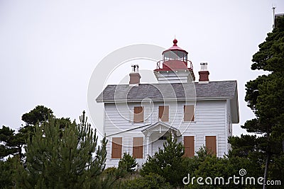 Old vintage lighthouse with keeper house attached Victorian styl Stock Photo