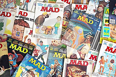 Old Vintage Mad Magazine Cartoon Comic Books Editorial Stock Photo