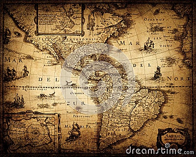 Old vintage map. Pirate and nautical theme grunge background. Stock Photo