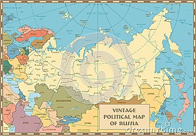 Old vintage map of Russian Federation Vector Illustration
