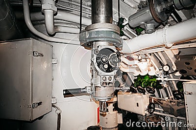 Old vintage military periscope of submarine inside. Museum exhibit of Navy, selective focus Editorial Stock Photo