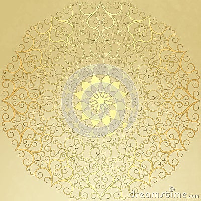 Old vintage paper with gold round pattern Vector Illustration