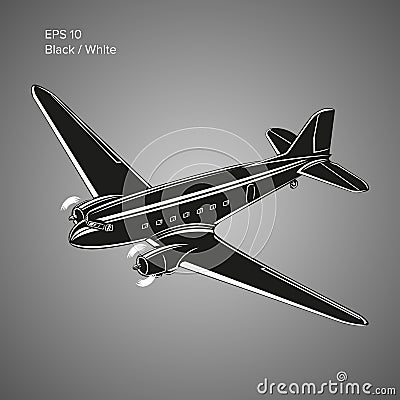 Old vintage piston engine airliner. Legendary retro aircraft vector illustration Vector Illustration