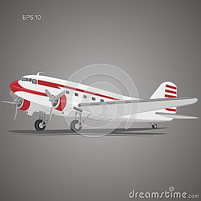 Old vintage piston engine airliner. Vector Illustration